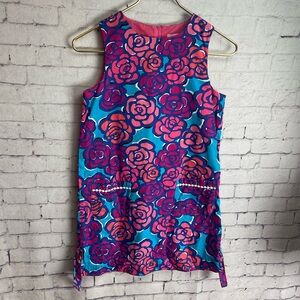 Lilly Pulitzer girls size 12 shift dress blue with pink flowers